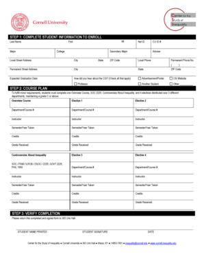Cornell University Student Enrollment Form