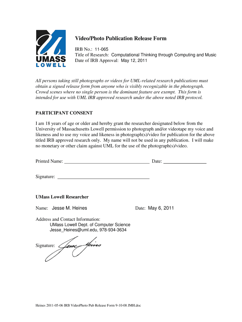 Release Form - Prof Jesse M Heines - University of Massachusetts - teaching cs uml Preview on Page 1