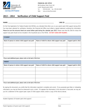 Verification of Child Support Paid Form