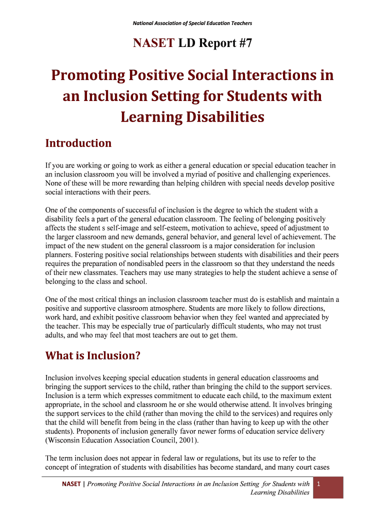 National Association of Special Education Teachers: LD Report Preview on Page 1