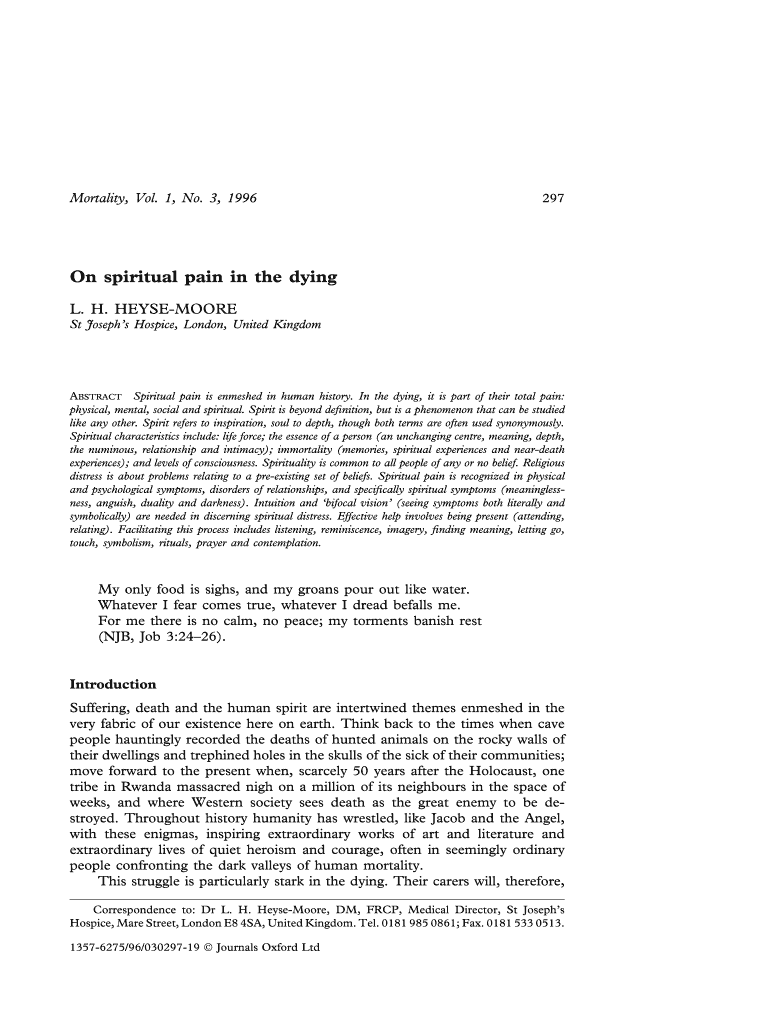 On spiritual pain in the dying Preview on Page 1