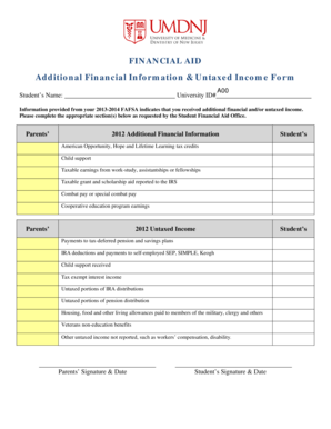 Additional Financial Information & Untaxed Income Form