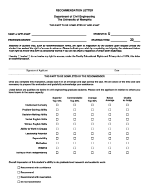 University reference letter - Recommendation Letter Form - University of Memphis - memphis