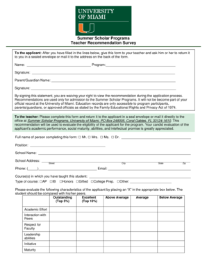 Teacher Recommendation Survey