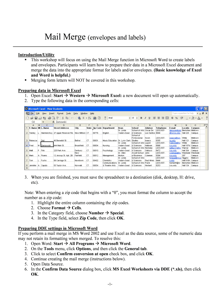 Mail Merge (envelopes and labels) - University of Miami School of - law miami Preview on Page 1