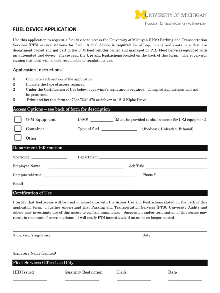FUEL DEVICE APPLICATION - University of Michigan Parking Preview on Page 1