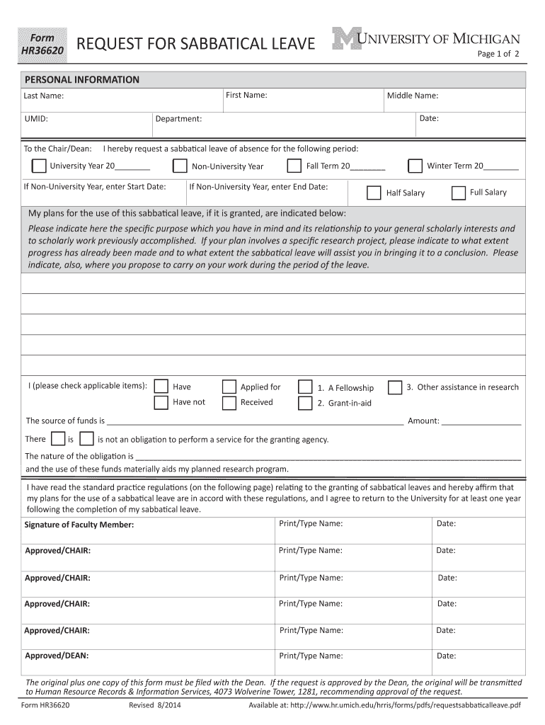 Sabbatical Request Form - University of Michigan Human Resources Preview on Page 1