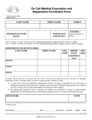 On Call Medical Evacuation and Repatriation Enrollment Form