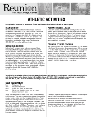 Cornell Reunion Athletics Registration Form