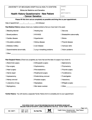 Health History Questionnaire - New Patient