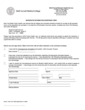 New York Meningococcal Meningitis Response Form