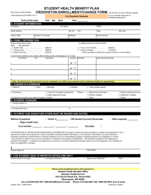Student Health Benefit Plan Enrollment Form