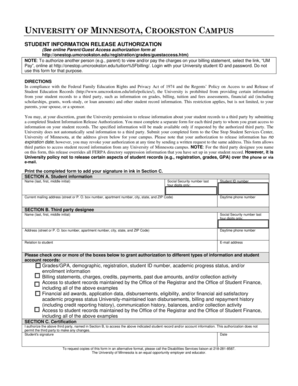 University of Minnesota Student Information Release Authorization