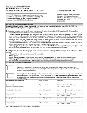 Household Size and Number in College Verification Form