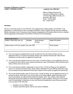 University of Minnesota Asset Verification Form