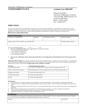 University of Minnesota Citizenship Status Form