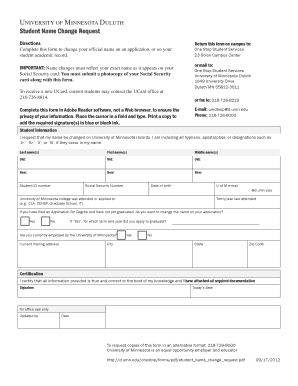 University of Minnesota Student Name Change Request