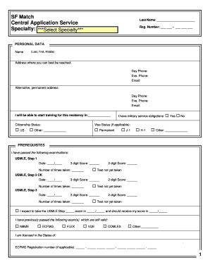 SF Match Central Application Service Form
