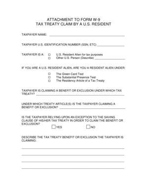 Form W-9 Tax Treaty Claim