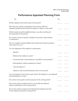 Performance Appraisal Planning Form