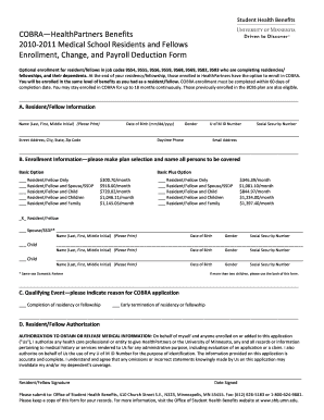 COBRA HealthPartners enrollment form - Office of Student Health ... - shb umn