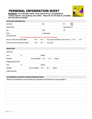 Personal Information Sheet