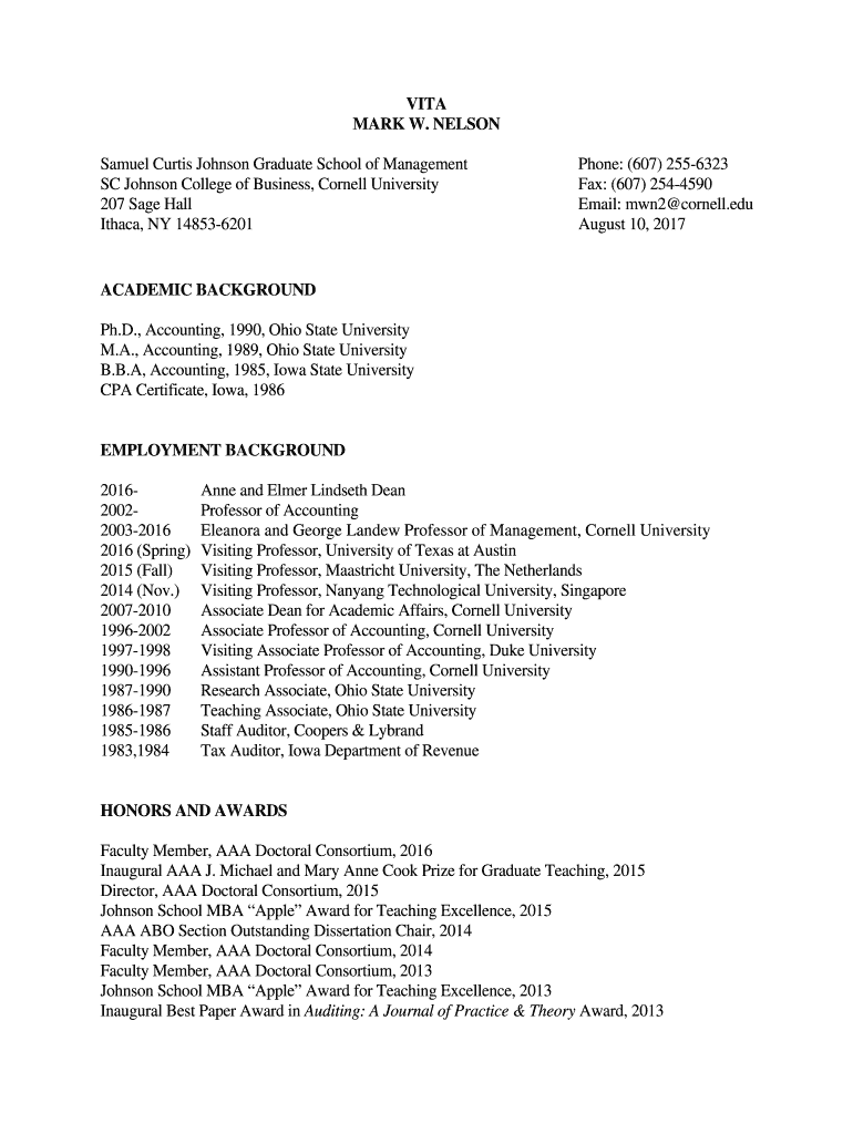 Fillable Online Samuel Curtis Johnson Graduate School of Management Fax