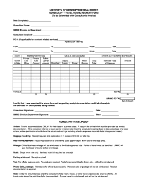 Invoice request form template - Consultant Travel Reimbursement Form - University of Mississippi ... - umc