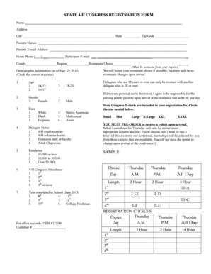 State 4-H Congress Registration Form