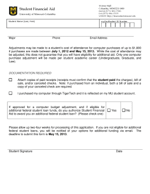 University of Missouri Computer Purchase Adjustment Form