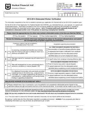 2013-2014 Dislocated Worker Verification Form
