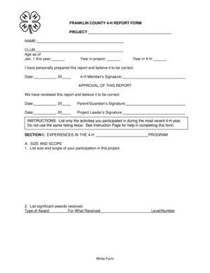 Franklin County 4-H Report Form