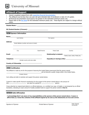 University of Missouri Affidavit of Support