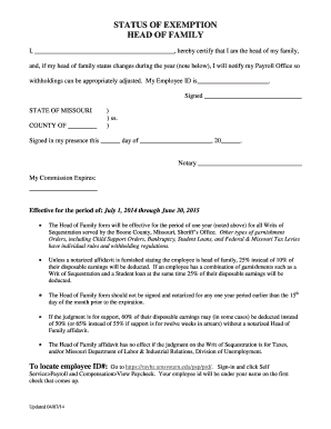 Missouri Head of Family Exemption Form