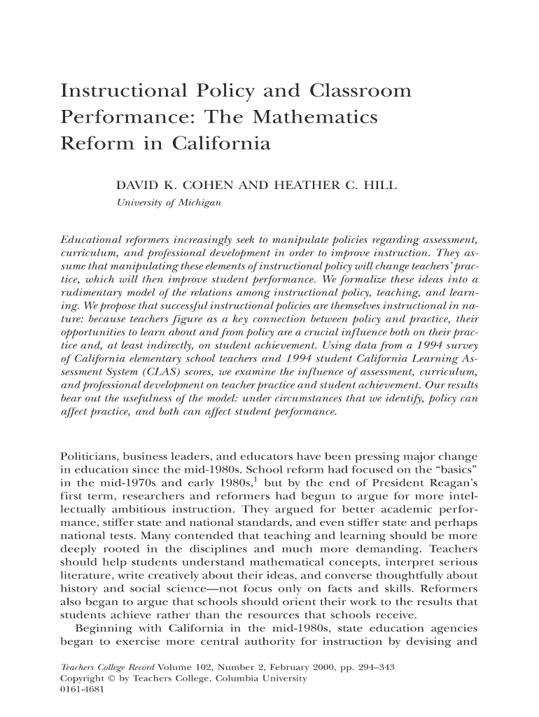 Instructional Policy and Classroom Performance - University of Preview on Page 1