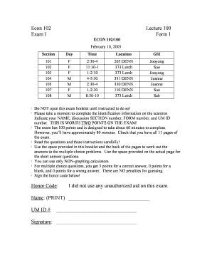 Econ 102 Exam I Form 1