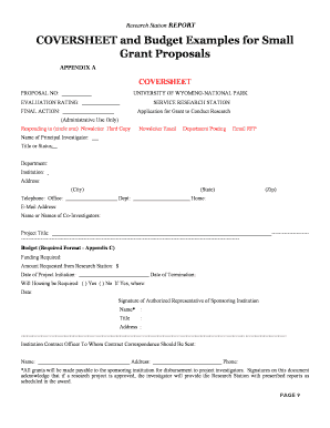 COVERSHEET and Budget Examples for Small Grant Proposals - cfc umt