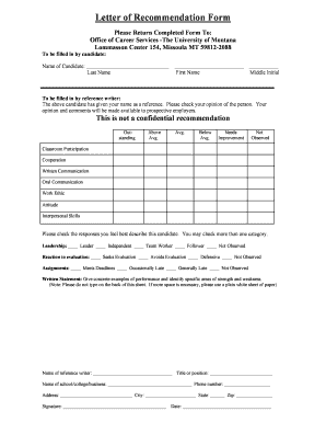 Letter of Recommendation Form