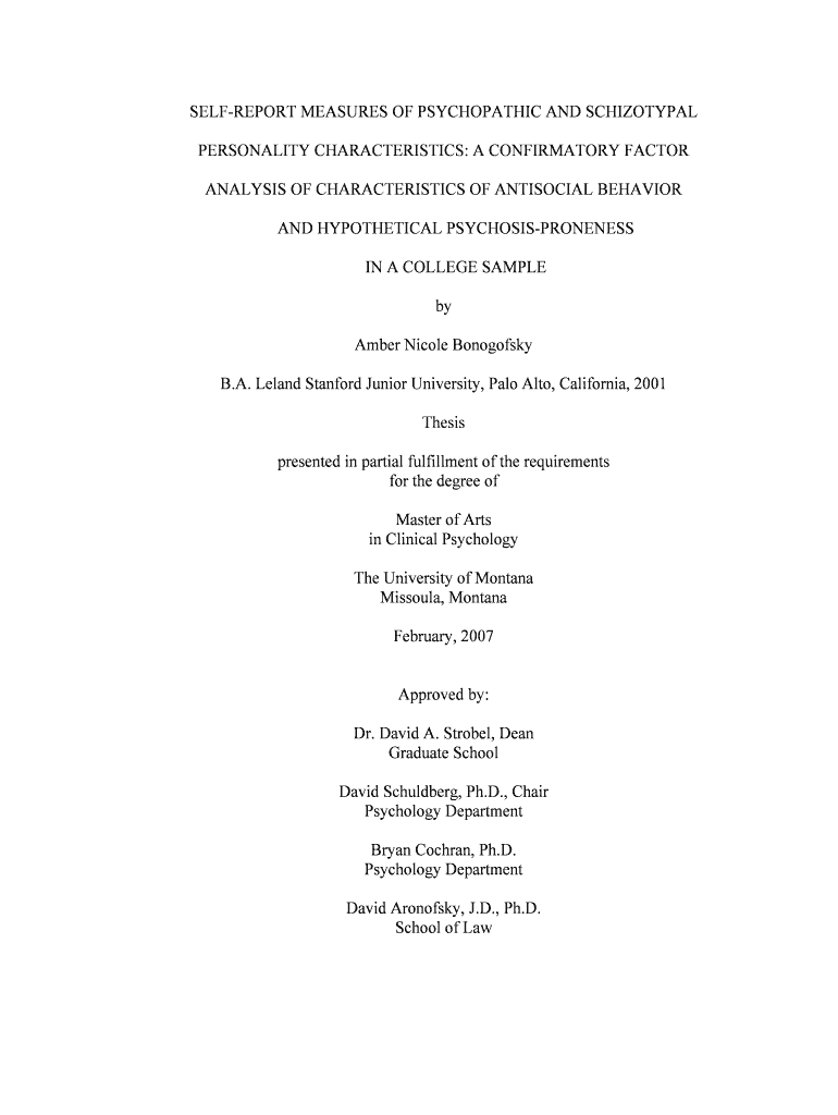 Self-Report Measures of Psychopathic and Schizotypal Personality - etd lib umt Preview on Page 1