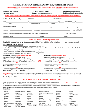 Pre-Registration Immunization Requirements Form