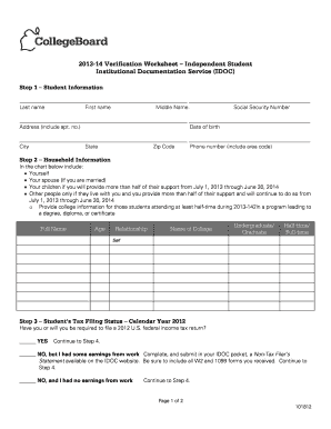 2013-14 Verification Worksheet