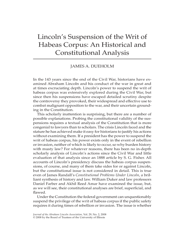 Lincolns Suspension of the Writ of Preview on Page 1