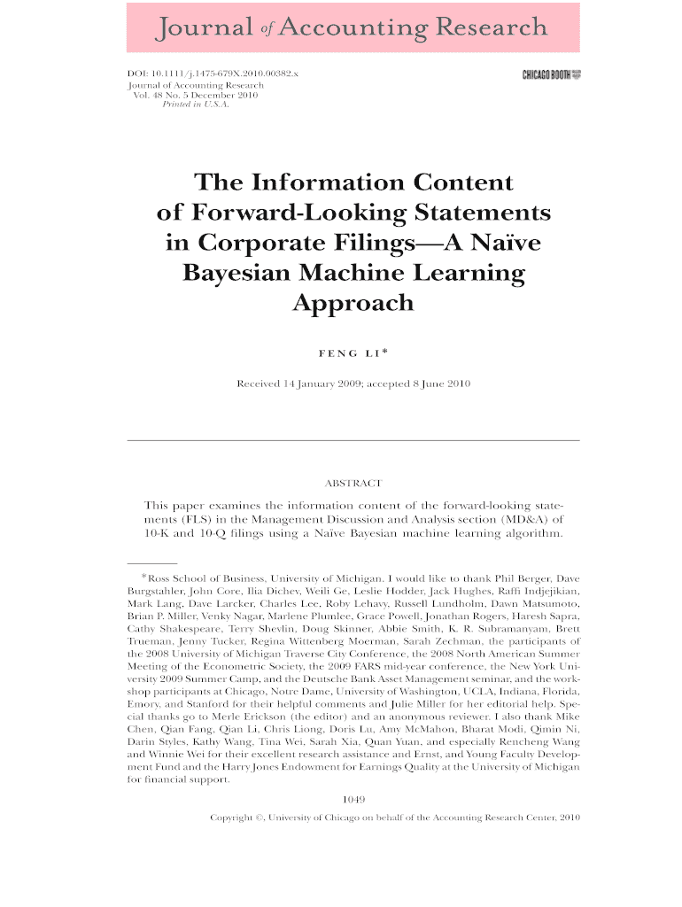 The information content of forward-looking statements in corporate Preview on Page 1