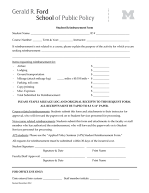 Student Reimbursement Form