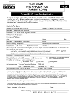 Federal PLUS Loan Pre-Application