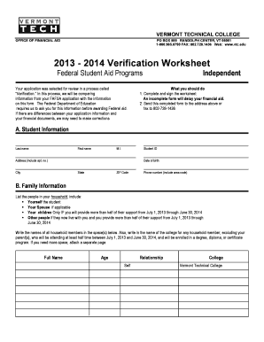 2013-2014 Verification Worksheet