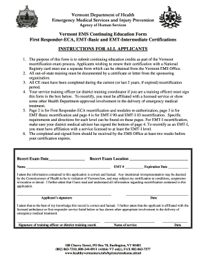 Vermont EMS Continuing Education Form