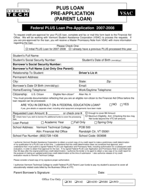 Federal PLUS Loan Pre-Application