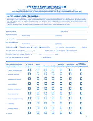 Creighton Counselor Evaluation Form