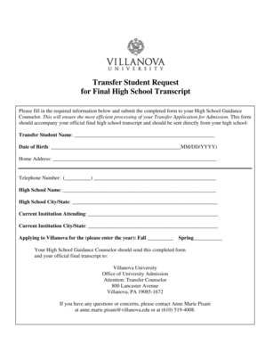 Transfer Student Request for Final High School Transcript